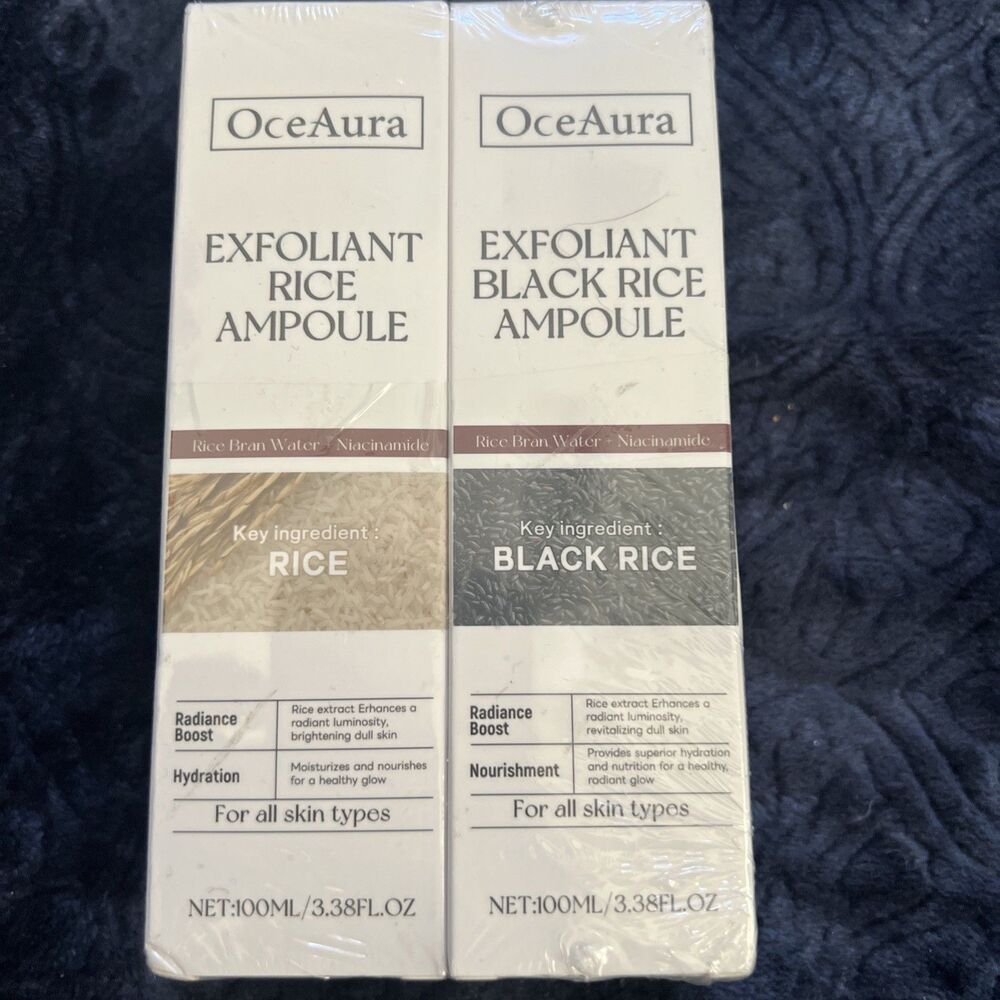 New OceAura 2 PACK Exfoliant Black Rice Ampoule & Exfoliant Rice Ampoule 3.38oz